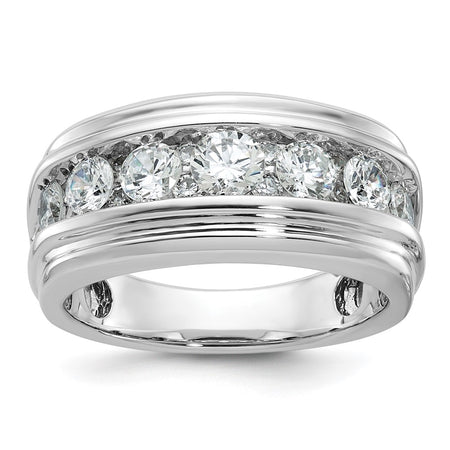 14k White Gold IBGoodman Men's Polished and Grooved Ring Mounting (B64238-4W)