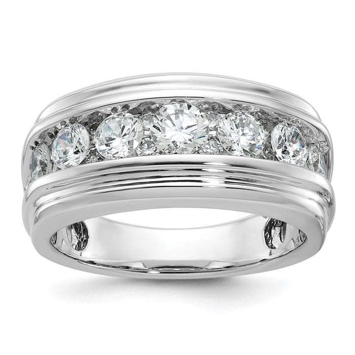 14k White Gold IBGoodman Men's Polished and Grooved Ring Mounting (B64238-4W)