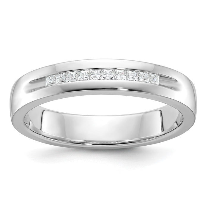 IBGoodman 14k White Gold Men's Polished and Grooved Square 10-Stone Ring Mounting (B90526-4W)