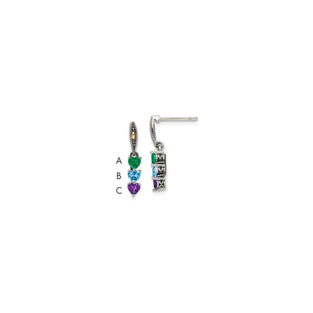 Sterling Silver Antiqued w/14k 3-stone Mother's Earring Mounting (QME16/3)
