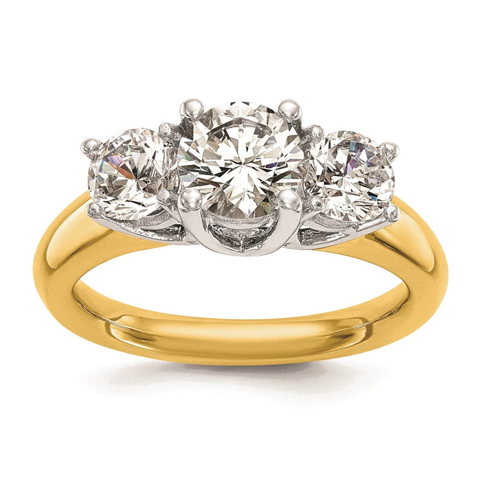 14k Two-tone Three Stone 3/4 carat Center Round and 3/8 carat Side Stone Engagement Ring Mounting (RM2946E-075-YW)