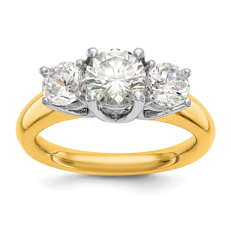 14k Two-tone Three Stone 1 carat Center Round and 1/2 carat Side Stone Engagement Ring Mounting (RM2946E-100-YW)