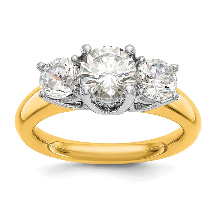 14k Two-tone Three Stone 1 carat Center Round and 1/2 carat Side Stone Engagement Ring Mounting (RM2946E-100-YW)