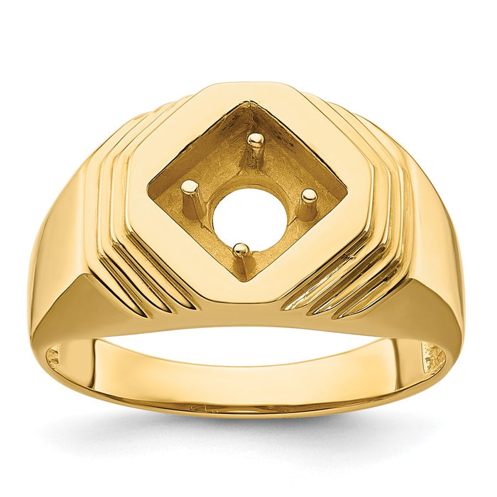 14k Polished (Holds 1/2 carat (5.0mm) Round Center) Men's Ring Mounting (RM3503B-050-Y)