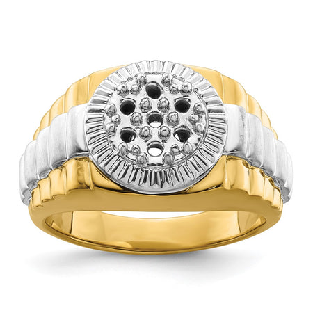 14k Two-tone Fancy Ridged-Sides Mens Diamond Ring Mounting (RM5840-050-YW)