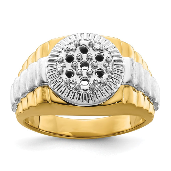 14k Two-tone Fancy Ridged-Sides Mens Diamond Ring Mounting (RM5840-050-YW)