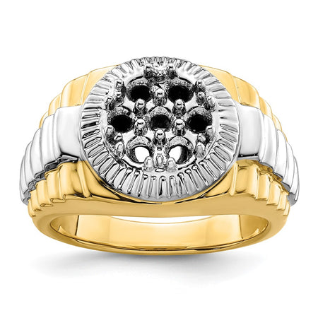 14k Two Tone Fancy Ridged-Sides 1ct Mens Diamond Ring Mounting (RM5840-100-YW)
