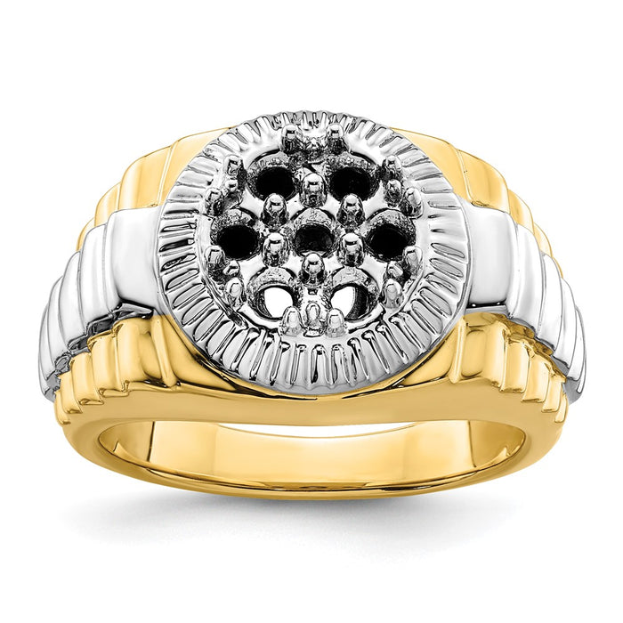 14k Two Tone Fancy Ridged-Sides 1ct Mens Diamond Ring Mounting (RM5840-100-YW)