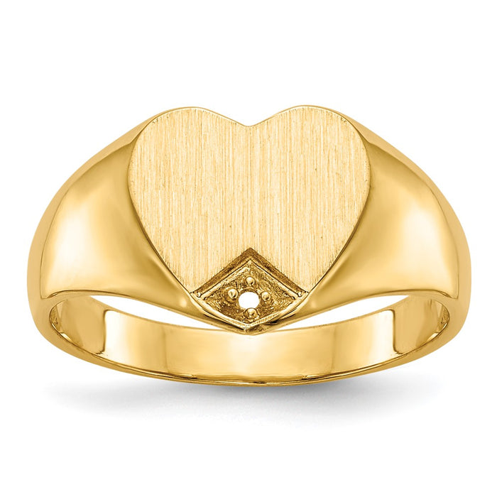 14k .005ct. Diamond Closed Back 9.0x9.0mm Heart Signet Ring Mounting (RS513)