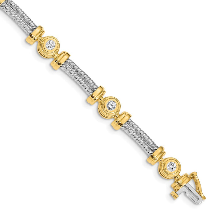 14k Two-tone Holds 1.4 carat 6-3.9mm Round Diamond Bezel and Twisted Bar 7 inch Bracelet Mounting (X2015)