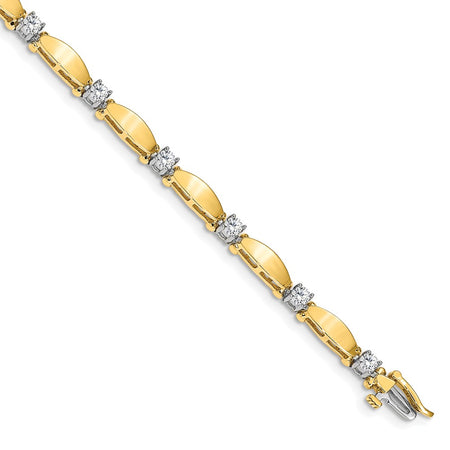 14k Two-tone Holds 1.13 carat 11-3.0mm Round Diamond Curved Bar Link 7 inch Tennis Bracelet Mounting (X2361)