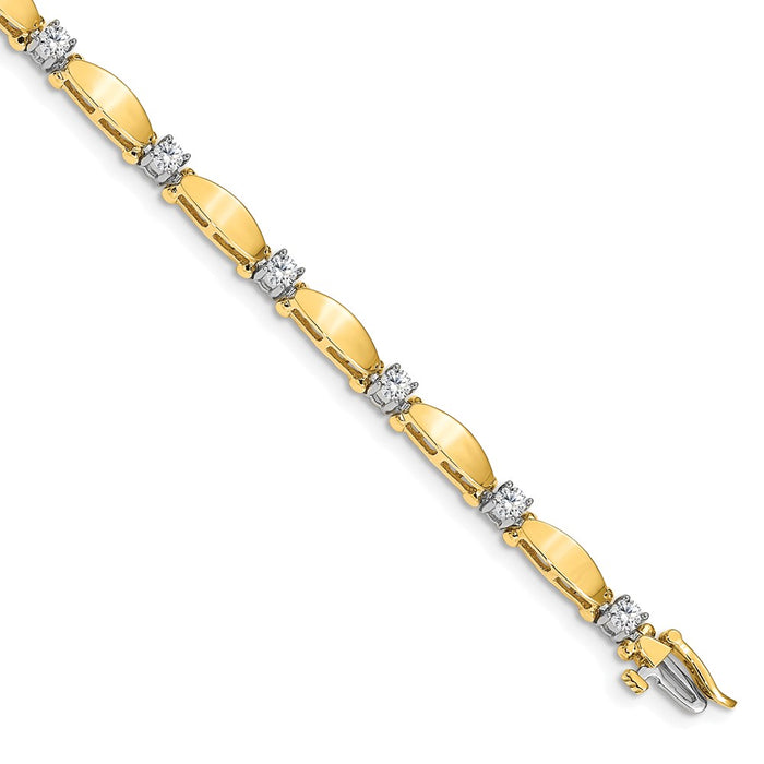 14k Two-tone Holds 1.13 carat 11-3.0mm Round Diamond Curved Bar Link 7 inch Tennis Bracelet Mounting (X2361)