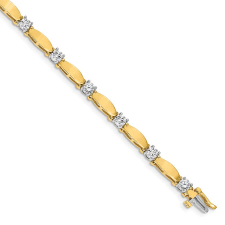 14k Two-tone Holds 2.75 carat 11-4.0mm Round Diamond Curved Bar Link 7 inch Tennis Bracelet Mounting (X2363)