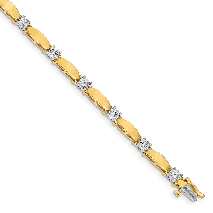 14k Two-tone Holds 2.75 carat 11-4.0mm Round Diamond Curved Bar Link 7 inch Tennis Bracelet Mounting (X2363)