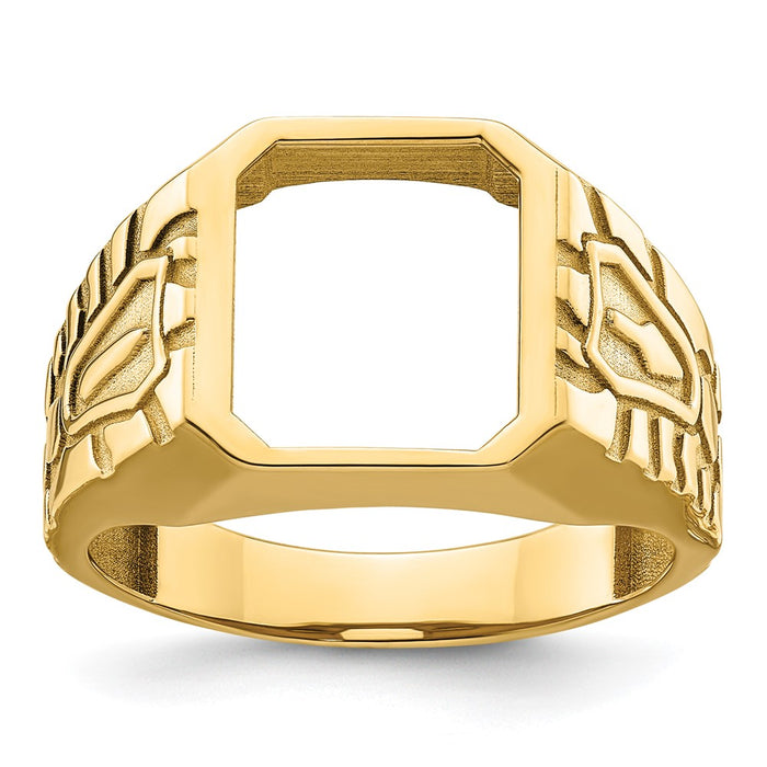 14k Men's Polished and Grooved Masonic Ring Mounting (X27B)