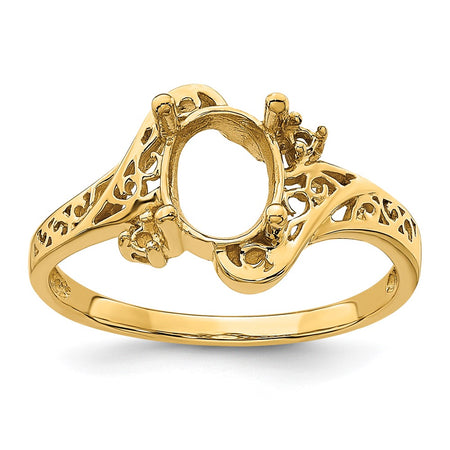14k Polished .04ct. Diamond & 9x7 Oval Gemstone Filigree Ring Mounting (X6107)