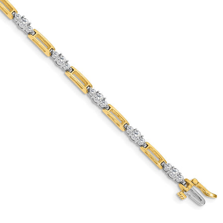 14k Two-Tone Holds 2.1 carat 20-2.2mm/10-3.2mm Round Diamond Bar Link 7 inch Tennis Bracelet Mounting (X638)