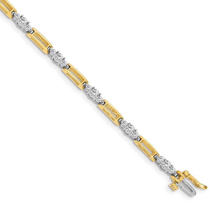 14k Two-Tone Holds 2.1 carat 20-2.2mm/10-3.2mm Round Diamond Bar Link 7 inch Tennis Bracelet Mounting (X638)