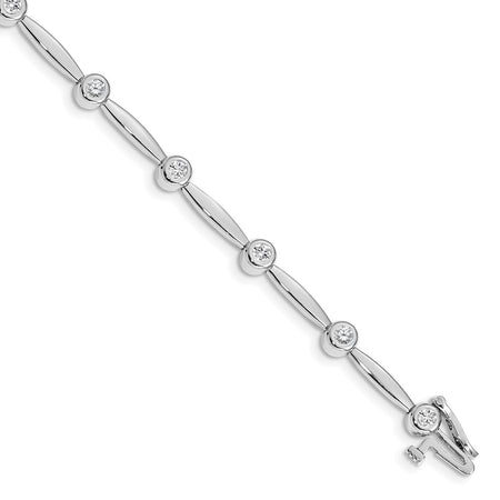 14k White Gold Holds 1/2 carat 11-2.3mm Round Diamond Bezel Curved Bar Link 7 inch Bracelet Mounting (X646W)
