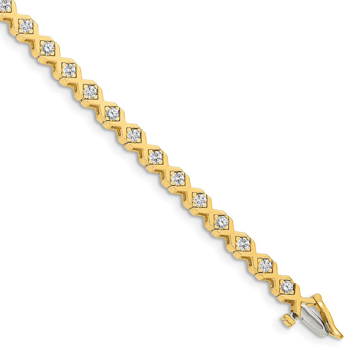 14k Holds 2 carat 29-2.6mm Round Diamond 4-prong X-design 7 inch Tennis Bracelet Mounting (X721)
