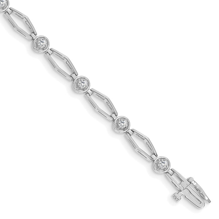 14k White Gold Holds 3/4 carat 9-2.7mm Round Diamond Fancy Link 7 inch Bracelet Mounting (X789W)