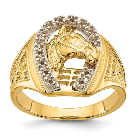 14k Two-Tone Mens Horseshoe with Horse in Center Ring Mounting (X9464)