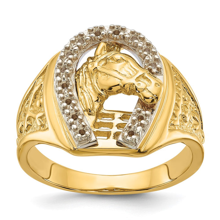 14k Two-Tone Mens Horseshoe with Horse in Center Ring Mounting (X9464)