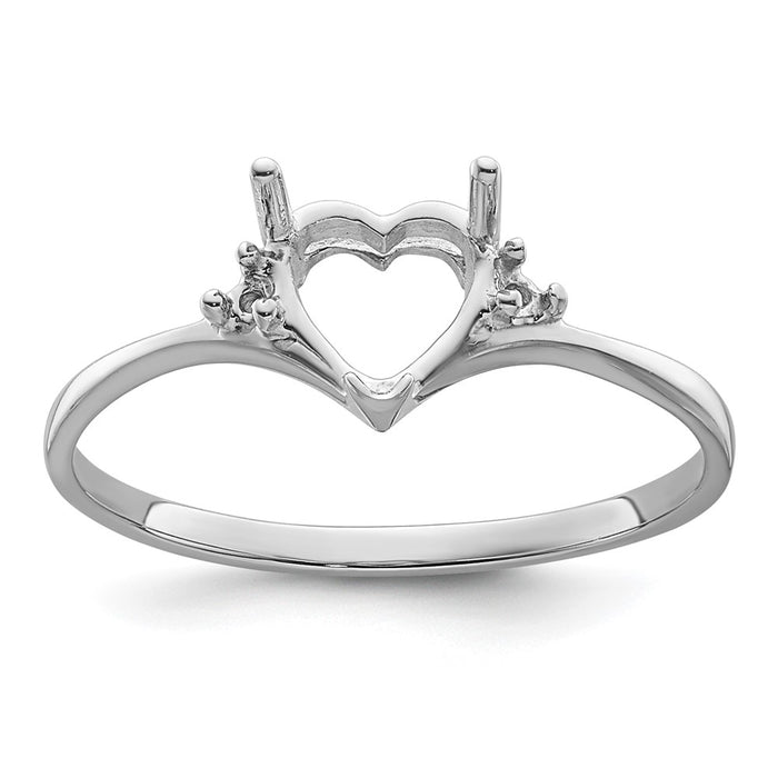 14k White Gold Polished .03ct. Diamond & 6mm Heart Gemstone Ring Mounting (X9701)