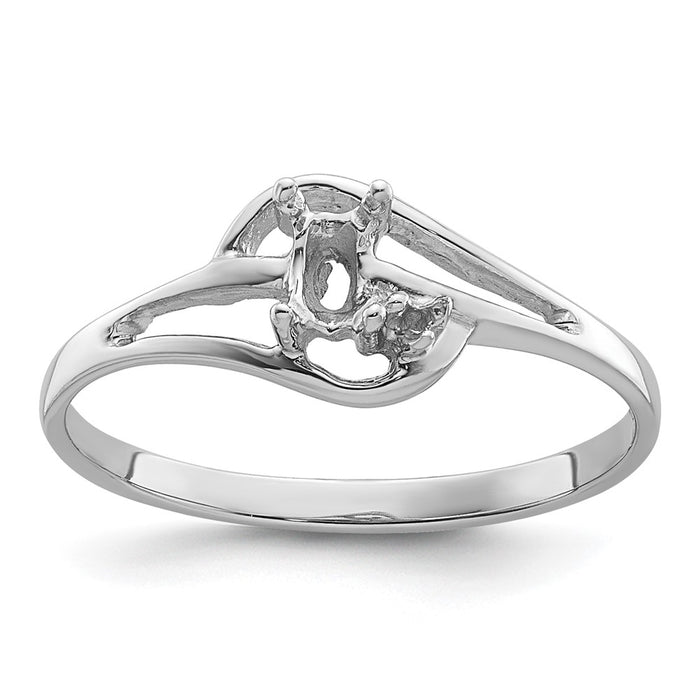 14k White Gold Polished .01ct. Diamond & 5x3 Oval Gemstone Ring Mounting (X9713)