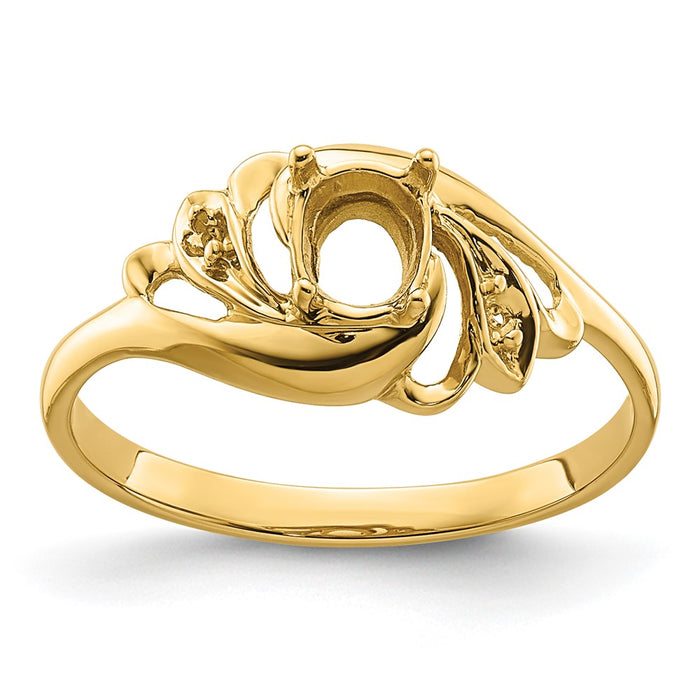 14k Polished .02ct. Diamond & 6x4 Oval Gemstone Ring Mounting (X9716)