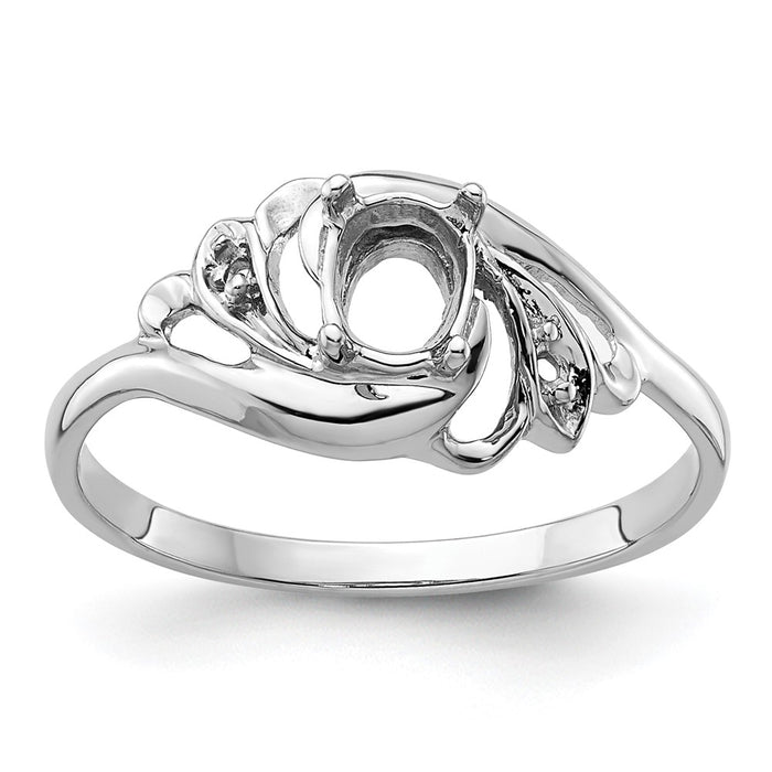 14k White Gold Polished .02ct. Diamond & 6x4 Oval Gemstone Ring Mounting (X9717)