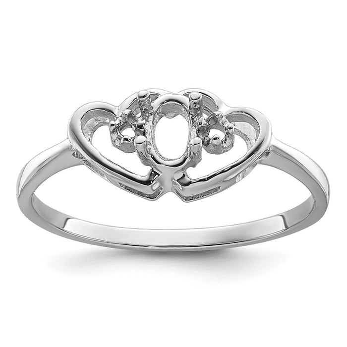 14k White Gold Polished .03ct. Diamond & 5x3 Oval Gemstone Ring Mounting (X9719)