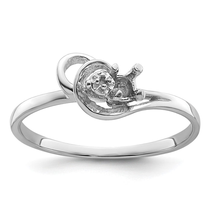 14k White Gold Polished .004ct. Diamond & 3mm Round Gemstone Ring Mounting (X9739)