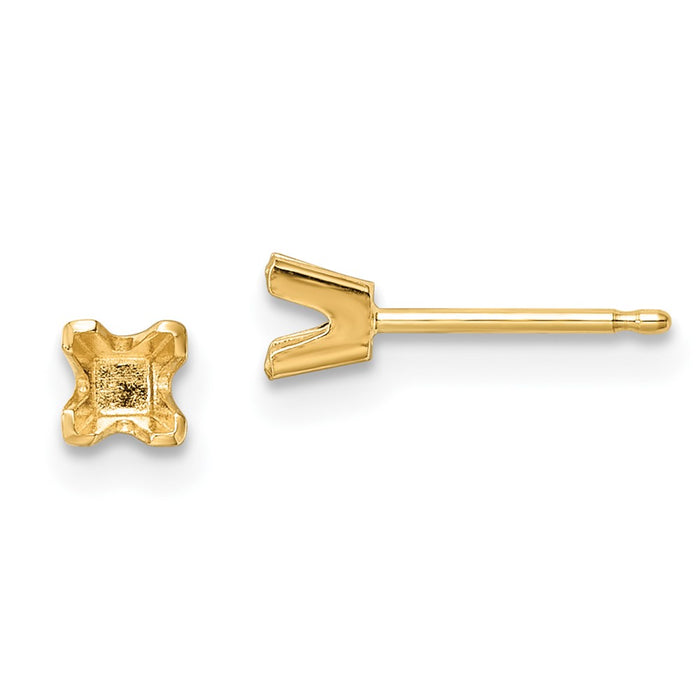 14k 3.25mm Princess-cut Stud Earring Mountings (XAP3)