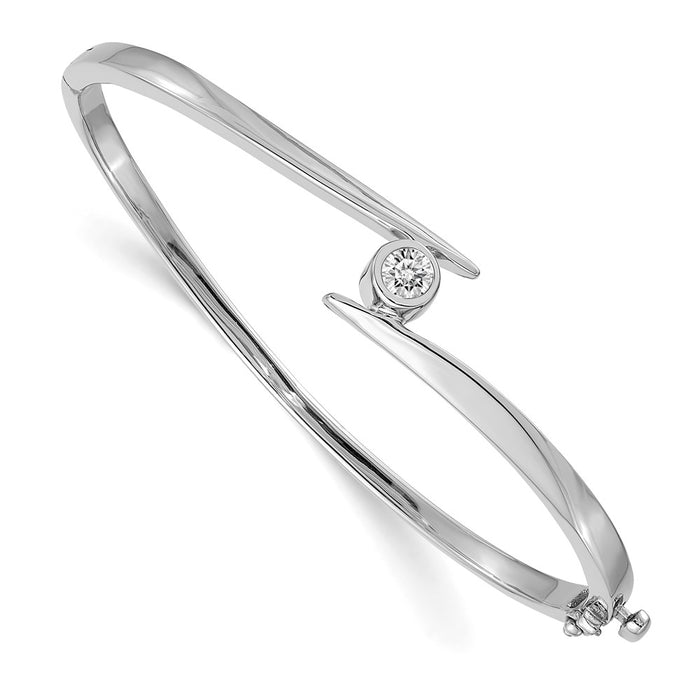 14k White Gold Holds 1/2 carat 4.75mm Round Stone Hinged Oval Bangle Bracelet Mounting (XB169)