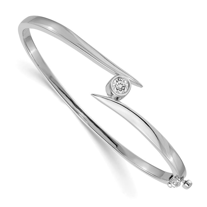 14k White Gold Holds 3/8 carat 4.5mm Round Stone Hinged Oval Bangle Bracelet Mounting (XB171)