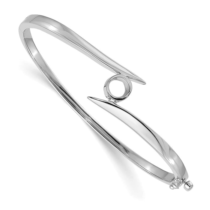 14k White Gold Holds 1 carat 6.0mm Round Stone Hinged Oval Bangle Bracelet Mounting (XB172)
