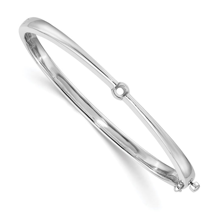 14k White Gold Holds 1/4 carat 4.0mm Round Stone Hinged Oval Bangle Bracelet Mounting (XB179)