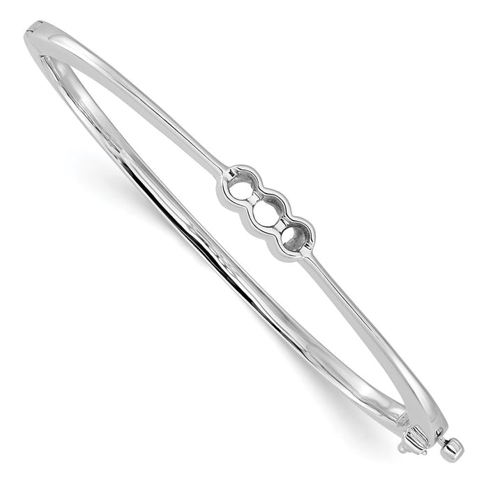 14k White Gold Holds 1/2 carat 1-4.0mm and 2-3.1mm Round Stones Hinged Oval Bangle Bracelet Mounting (XB180)