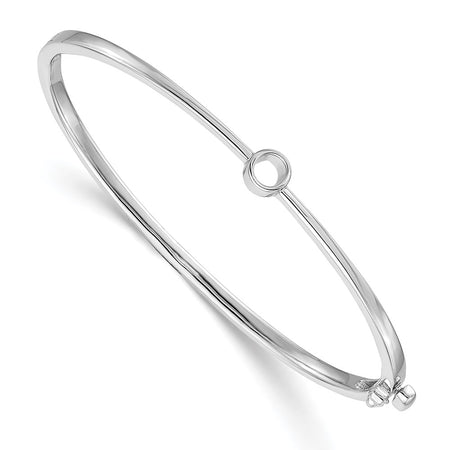 14k White Gold Holds 1/4 carat 4.0mm Round Stone Hinged Oval Bangle Bracelet Mounting (XB181)