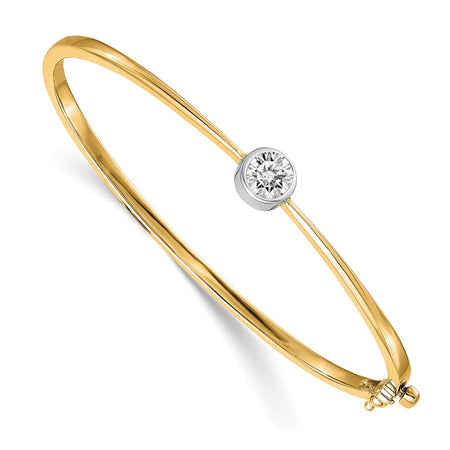 14k Yellow Gold Bangle Bracelet Mounting w/ White Gold Bezel (XB183YW)