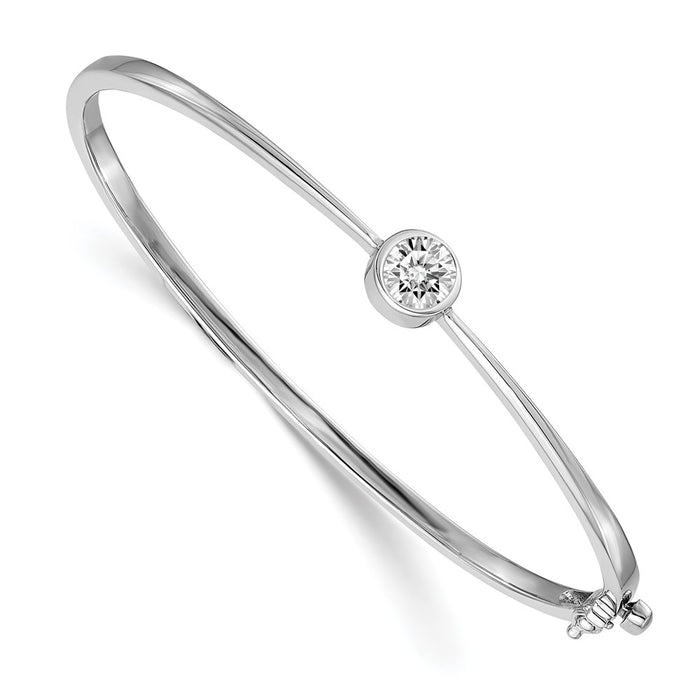 14k White Gold Holds 1 carat 6.0mm Round Stone Hinged Oval Bangle Bracelet Mounting (XB183)