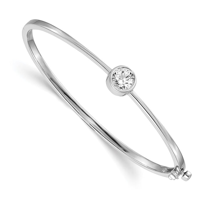 14k White Gold Holds 1 carat 6.5mm Round Stone Hinged Oval Bangle Bracelet Mounting (XB184)