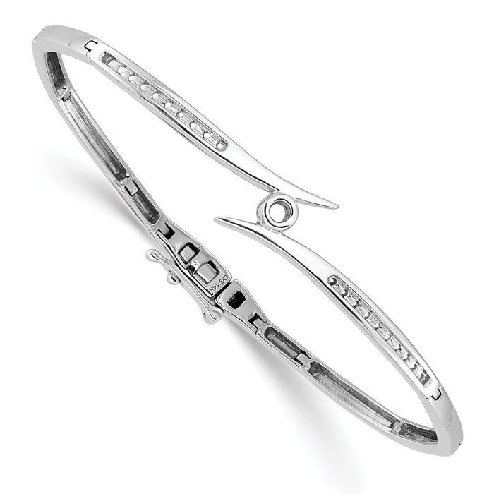 14k White Gold Holds 1/4 carat 1-2.4mm and 20-1.3mm Round Stones Hinged Oval Bangle Bracelet Mounting (XB192)
