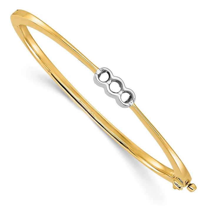 14k Two-tone Holds 1/2 carat 1-3.8mm and 2-3.4mm Round Stones Hinged Oval Bangle Bracelet Mounting (XB204)