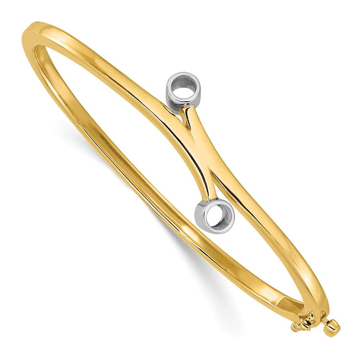 14k Two-tone Holds 1/2 carat 2-4.0mm Round Stones Hinged Oval Bangle Bracelet Mounting (XB209)