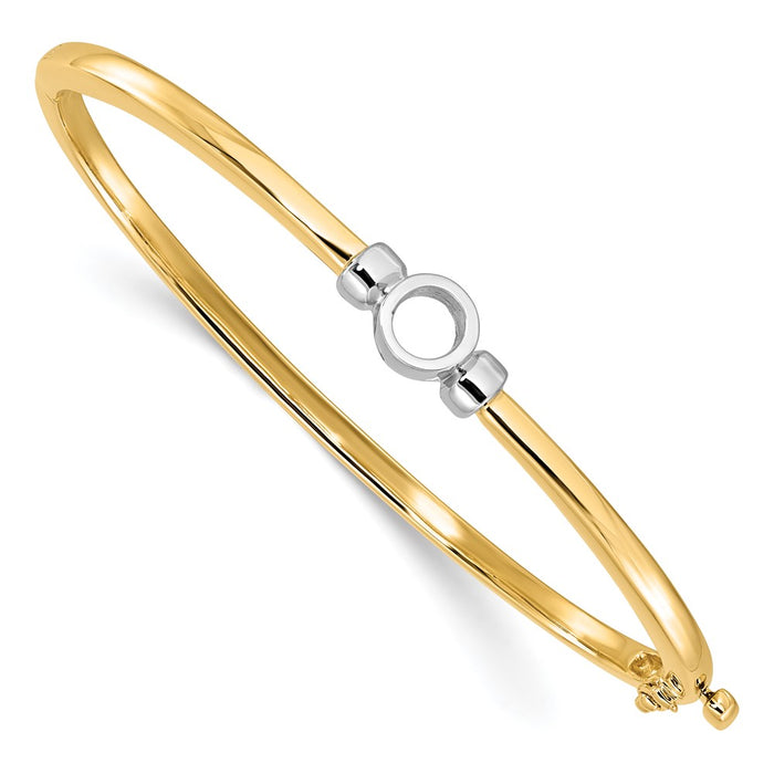 14k Two-tone Holds 1/2 carat 5.0mm Round Stone Hinged Oval Bangle Bracelet Mounting (XB211)