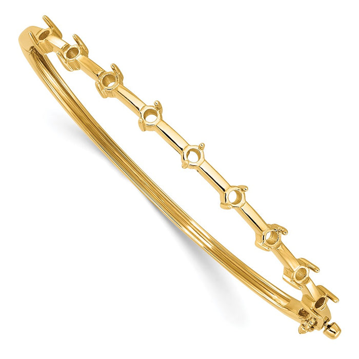 14k Holds 7/8 carat 9-3.0mm Round Stones Hinged Oval Bangle Bracelet Mounting (XB220)