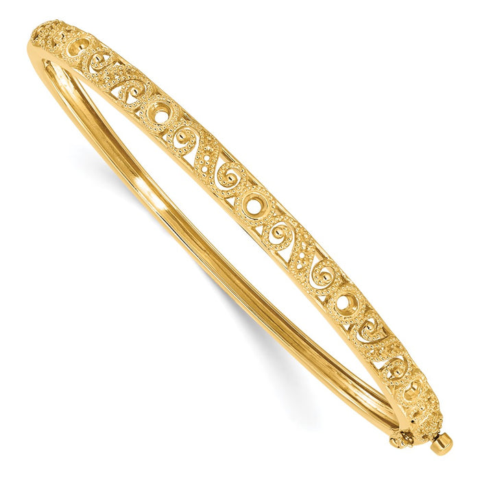 14k Swirl Design Holds 3/4 carat (5-2.9mm/6-1.7mm/12-1.3mm Round Stones) Hinged Oval Bangle Mounting (XB235)