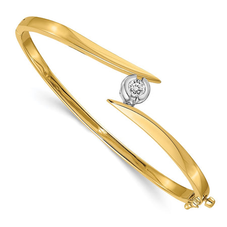 14k Two-tone Holds 1/2 carat 5.0mm Round Stone Hinged Oval Bangle Bracelet Mounting (XB272)